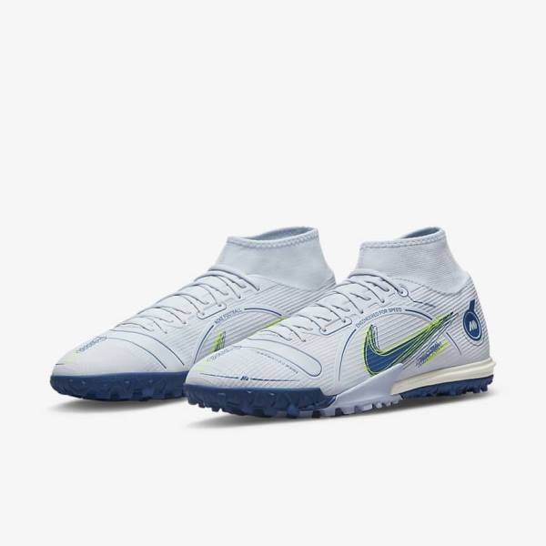 Nike Mercurial Superfly 8 Academy TF Turf Women's Football Shoes Grey / Light Blue / Dark Blue | NK568NAI