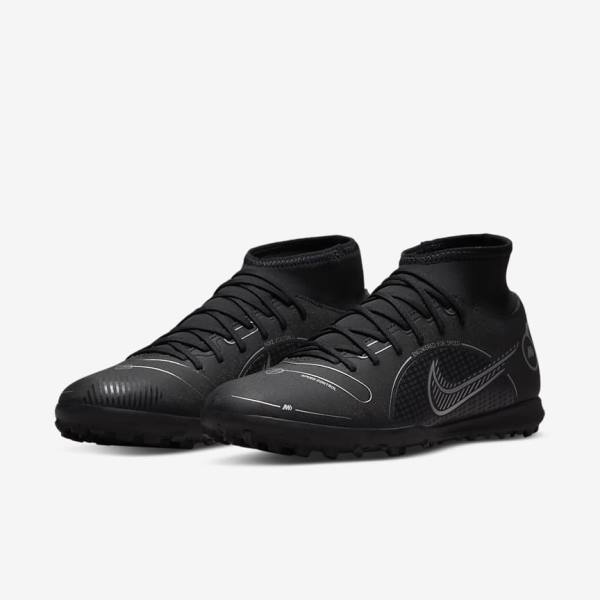 Nike Mercurial Superfly 8 Club TF Turf Men's Football Shoes Black / Grey / Metal Silver | NK458UMV