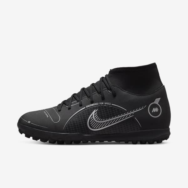 Nike Mercurial Superfly 8 Club TF Turf Women\'s Football Shoes Black / Grey / Metal Silver | NK351JIR