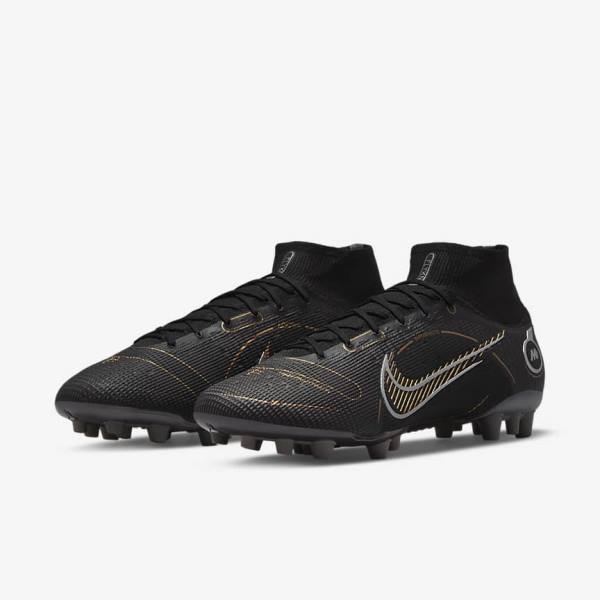 Nike Mercurial Superfly 8 Elite AG Artificial-Grasss Men's Football Shoes Black / Metal Silver / Grey / Metal Gold | NK735QZG