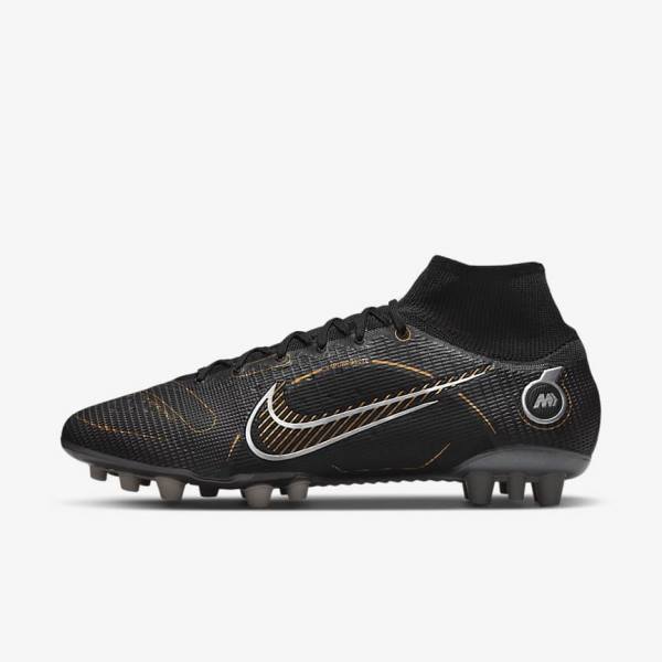 Nike Mercurial Superfly 8 Elite AG Artificial-Grasss Men\'s Football Shoes Black / Metal Silver / Grey / Metal Gold | NK735QZG