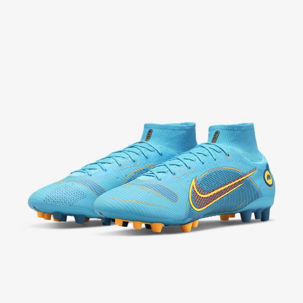 Nike Mercurial Superfly 8 Elite AG Artificial-Grasss Men's Football Shoes Blue / Orange | NK783XIM