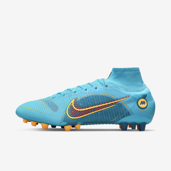 Nike Mercurial Superfly 8 Elite AG Artificial-Grasss Men\'s Football Shoes Blue / Orange | NK783XIM