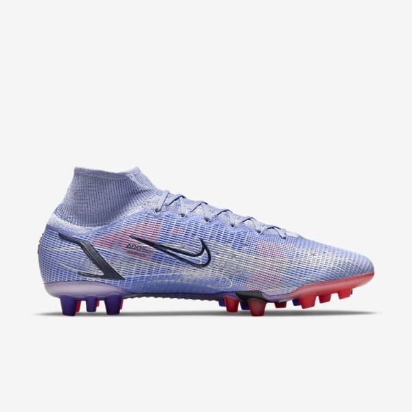 Nike Mercurial Superfly 8 Elite KM AG Artificial-Grass Men's Football Shoes Indigo / Light Red / Metal Silver | NK074MOC