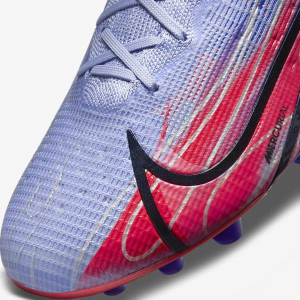 Nike Mercurial Superfly 8 Elite KM AG Artificial-Grass Men's Football Shoes Indigo / Light Red / Metal Silver | NK074MOC