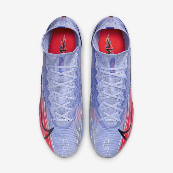 Nike Mercurial Superfly 8 Elite KM AG Artificial-Grass Women's Football Shoes Indigo / Light Red / Metal Silver | NK281BKZ