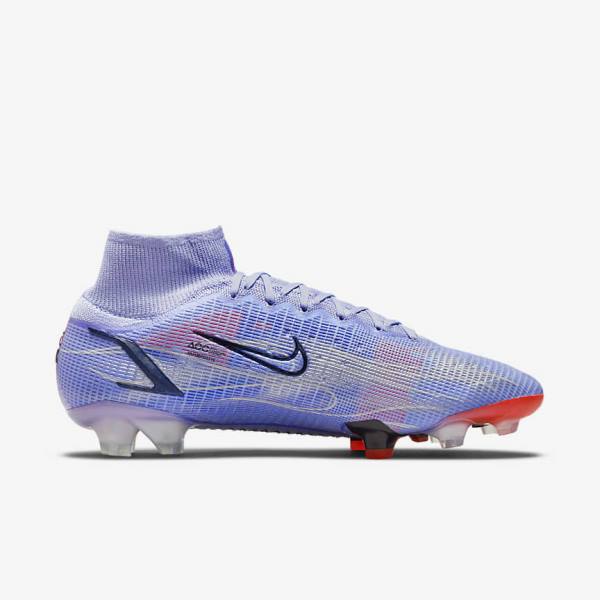 Nike Mercurial Superfly 8 Elite KM FG Firm-Ground Women's Football Shoes Indigo / Light Red / Metal Silver | NK312WBV