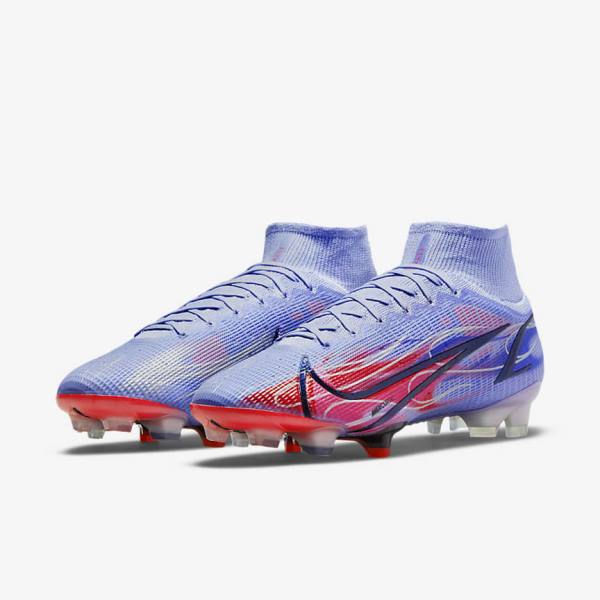 Nike Mercurial Superfly 8 Elite KM FG Firm-Ground Women's Football Shoes Indigo / Light Red / Metal Silver | NK312WBV