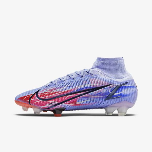 Nike Mercurial Superfly 8 Elite KM FG Firm-Ground Men\'s Football Shoes Indigo / Light Red / Metal Silver | NK843EKW