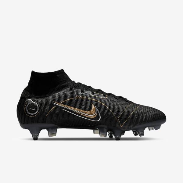 Nike Mercurial Superfly 8 Elite SG-PRO Anti-Clog Traction Soft-Ground Men's Football Shoes Black / Metal Silver / Grey / Metal Gold | NK198EDG