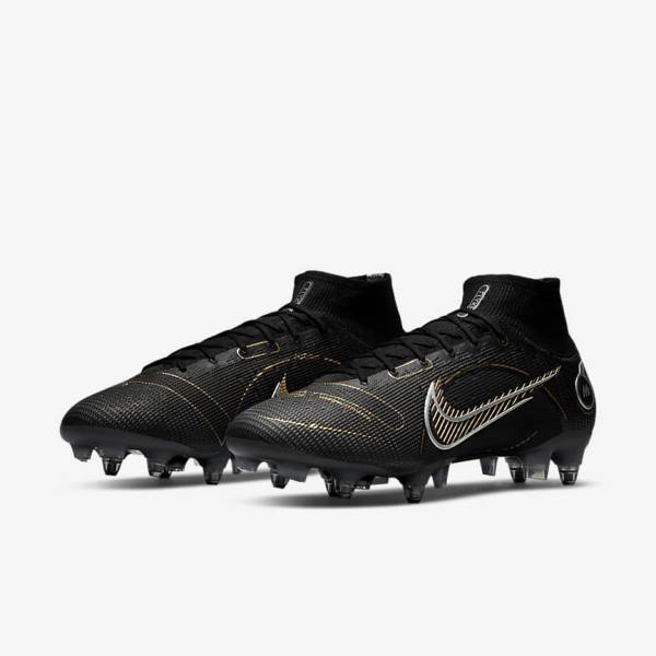 Nike Mercurial Superfly 8 Elite SG-PRO Anti-Clog Traction Soft-Ground Men's Football Shoes Black / Metal Silver / Grey / Metal Gold | NK198EDG