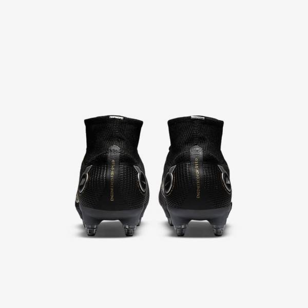 Nike Mercurial Superfly 8 Elite SG-PRO Anti-Clog Traction Soft-Ground Men's Football Shoes Black / Metal Silver / Grey / Metal Gold | NK198EDG