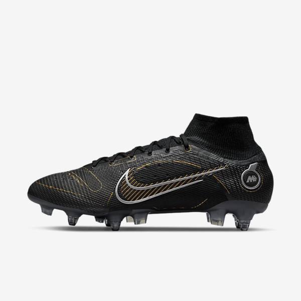 Nike Mercurial Superfly 8 Elite SG-PRO Anti-Clog Traction Soft-Ground Men\'s Football Shoes Black / Metal Silver / Grey / Metal Gold | NK198EDG