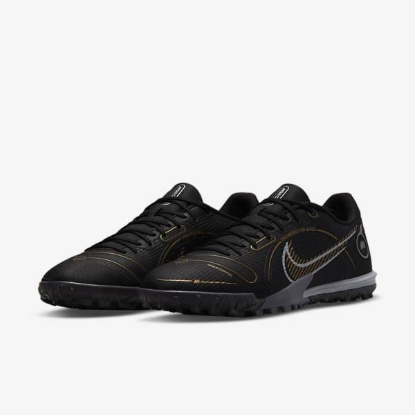 Nike Mercurial Vapor 14 Academy TF Turf Men's Football Shoes Black / Metal Silver / Grey / Metal Gold | NK854LCM