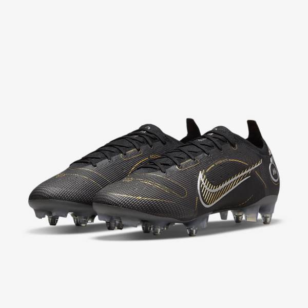 Nike Mercurial Vapor 14 Elite SG-PRO Anti-Clog Traction Soft-Grounds Men's Football Shoes Black / Metal Silver / Grey / Metal Gold | NK974HWN