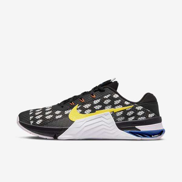 Nike Metcon 7 Men\'s Training Shoes Black / White / Blue / Yellow | NK564UQC