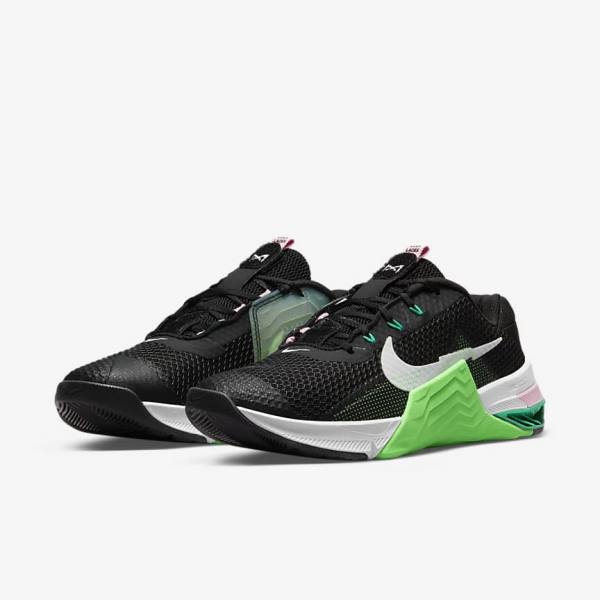 Nike Metcon 7 Women's Training Shoes Black / Green / Pink / White | NK513NCB