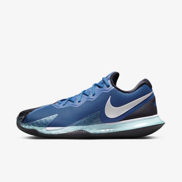 Nike NikeCourt Air Zoom Vapor Cage 4 Rafa Clay Men\'s Tennis Shoes Blue / Black / Metal Silver | NK849MCG