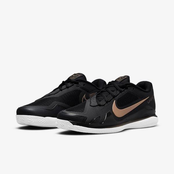 Nike NikeCourt Air Zoom Vapor Pro Clay Court Women's Tennis Shoes Black / White / Metal Red Brown | NK542BGJ