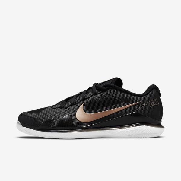 Nike NikeCourt Air Zoom Vapor Pro Clay Court Women\'s Tennis Shoes Black / White / Metal Red Brown | NK542BGJ