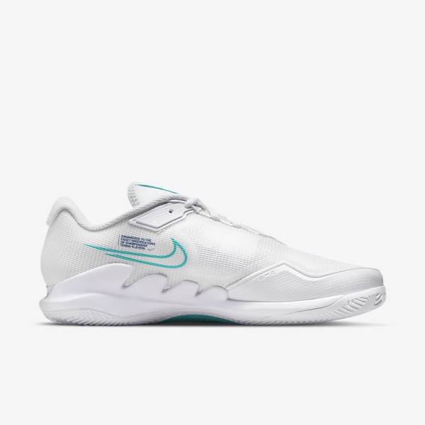 Nike NikeCourt Air Zoom Vapor Pro Clay Court Men's Tennis Shoes White / Light Beige / Royal Blue / Turquoise | NK564MKD