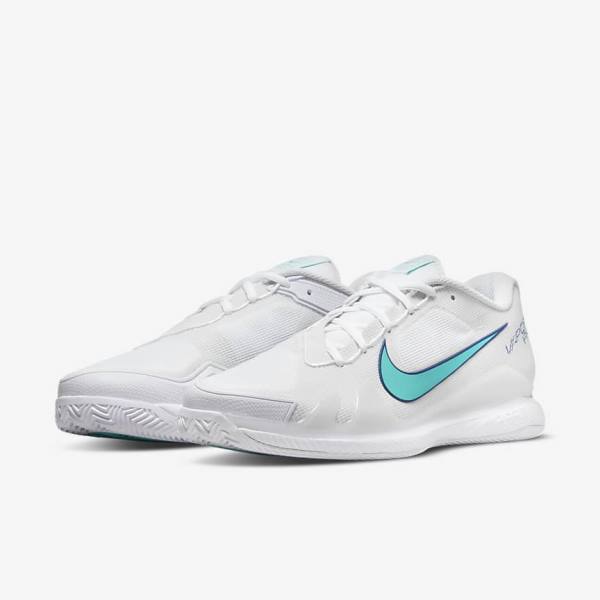 Nike NikeCourt Air Zoom Vapor Pro Clay Court Men's Tennis Shoes White / Light Beige / Royal Blue / Turquoise | NK564MKD