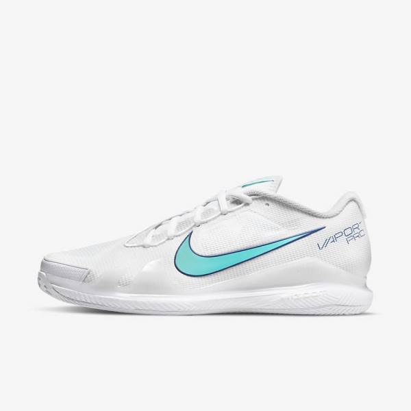 Nike NikeCourt Air Zoom Vapor Pro Clay Court Men\'s Tennis Shoes White / Light Beige / Royal Blue / Turquoise | NK564MKD