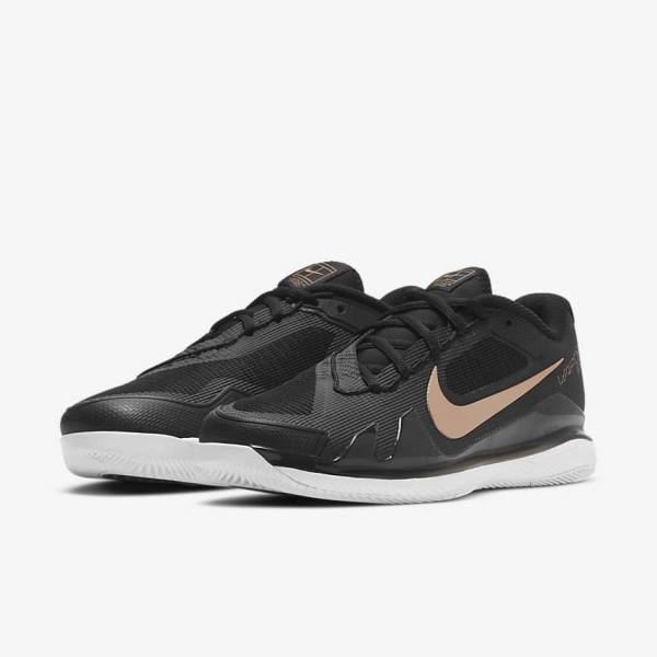 Nike NikeCourt Air Zoom Vapor Pro Hard-Court Women's Tennis Shoes Black / White / Metal Red Brown | NK428XCM