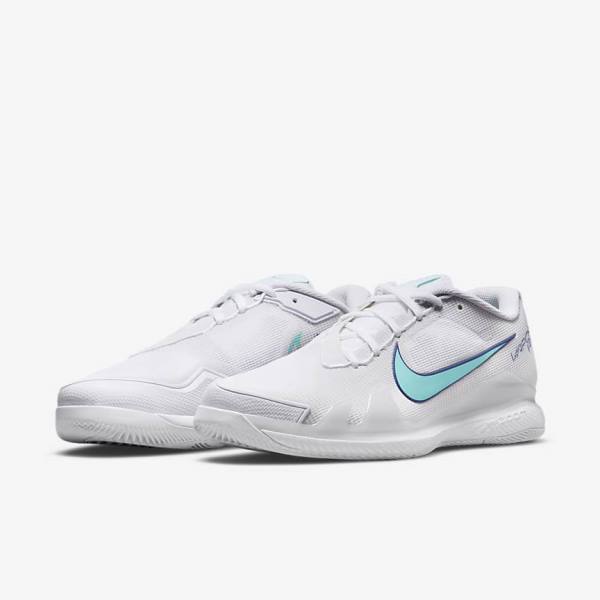 Nike NikeCourt Air Zoom Vapor Pro Hard-Court Men's Tennis Shoes White / Light Beige / Royal Blue / Turquoise | NK524TOM