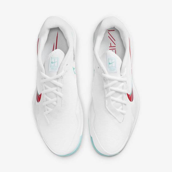 Nike NikeCourt Air Zoom Vapor Pro Hard-Court Men's Tennis Shoes White / Red / Burgundy / Turquoise | NK726ZYW