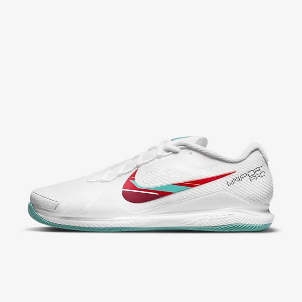 Nike NikeCourt Air Zoom Vapor Pro Hard-Court Men\'s Tennis Shoes White / Red / Burgundy / Turquoise | NK726ZYW