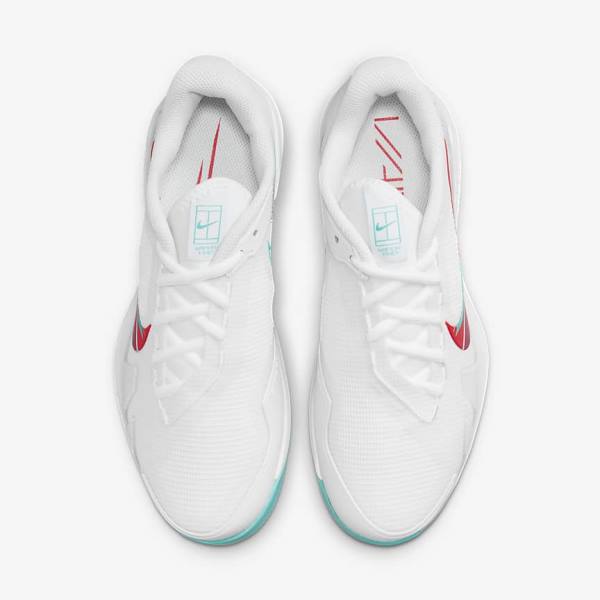 Nike NikeCourt Air Zoom Vapor Pro Hard-Court Women's Tennis Shoes White / Red / Burgundy / Turquoise | NK968YJZ