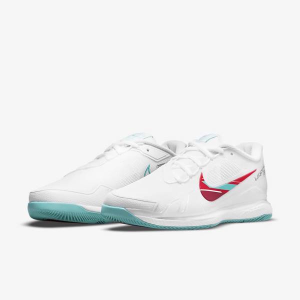 Nike NikeCourt Air Zoom Vapor Pro Hard-Court Women's Tennis Shoes White / Red / Burgundy / Turquoise | NK968YJZ