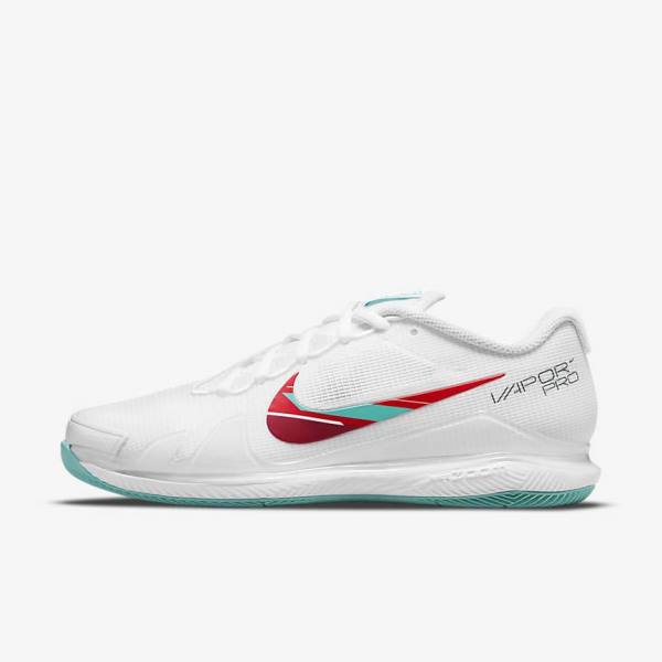 Nike NikeCourt Air Zoom Vapor Pro Hard-Court Women\'s Tennis Shoes White / Red / Burgundy / Turquoise | NK968YJZ