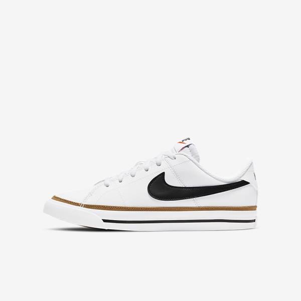 Nike NikeCourt Legacy Older Kids\' Sneakers White / Light Brown / Black | NK693ZDM