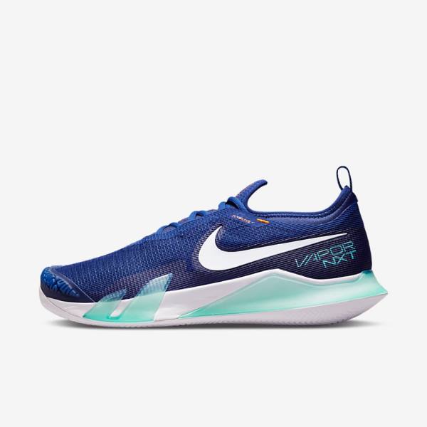 Nike NikeCourt React Vapor NXT Clay Court Men\'s Tennis Shoes Royal Blue / Turquoise / Orange / White | NK240CUW