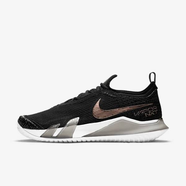 Nike NikeCourt React Vapor NXT Hard Court Women\'s Tennis Shoes Black / Metal Red Brown / White | NK023DPK