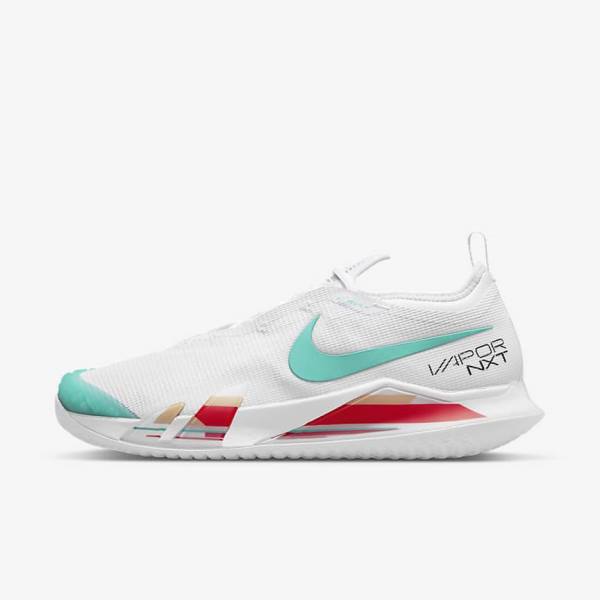 Nike NikeCourt React Vapor NXT Hard-Court Men\'s Tennis Shoes White / Red / Burgundy / Turquoise | NK609LGT