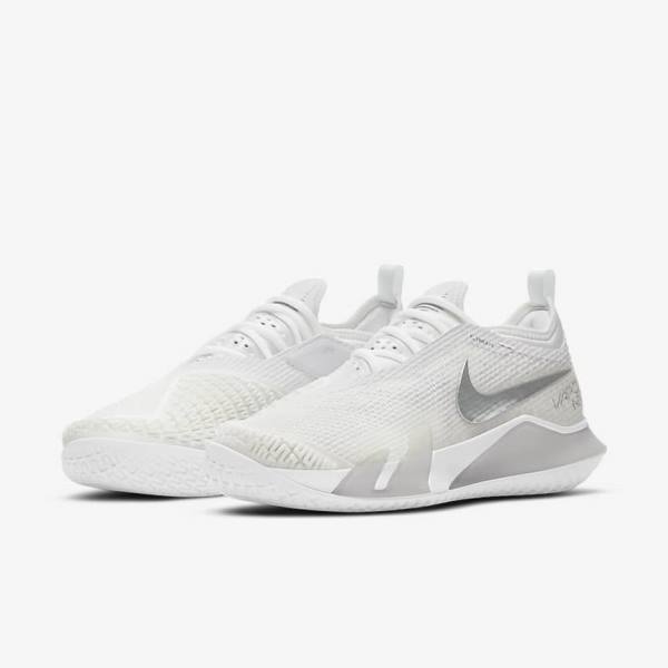 Nike NikeCourt React Vapor NXT Hard Court Women's Tennis Shoes White / Grey / Metal Silver | NK820YFV