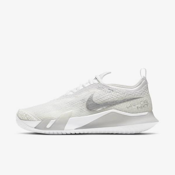 Nike NikeCourt React Vapor NXT Hard Court Women\'s Tennis Shoes White / Grey / Metal Silver | NK820YFV