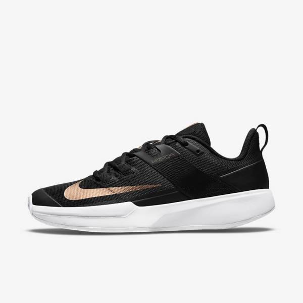 Nike NikeCourt Vapor Lite Clay-Court Women\'s Tennis Shoes Black / White / Metal Red Brown | NK127STU