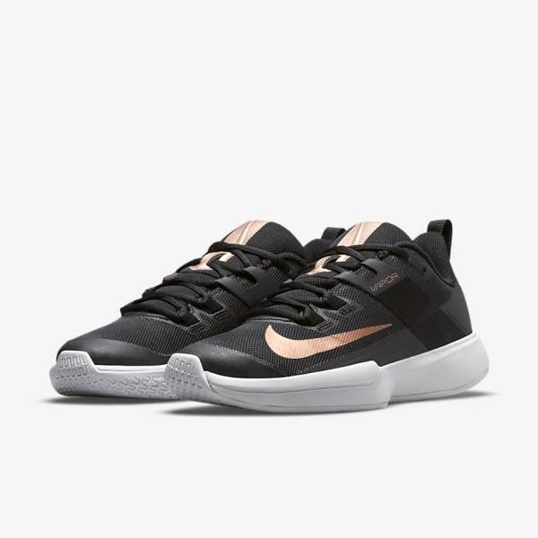 Nike NikeCourt Vapor Lite Hard-Court Women's Tennis Shoes Black / White / Metal Red Brown | NK584IPR