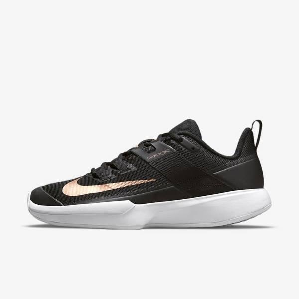 Nike NikeCourt Vapor Lite Hard-Court Women\'s Tennis Shoes Black / White / Metal Red Brown | NK584IPR