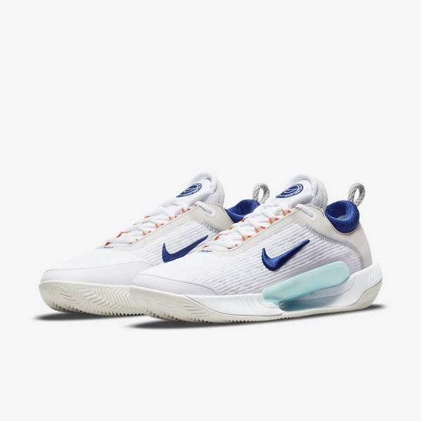 Nike NikeCourt Zoom NXT Clay Court Men's Tennis Shoes White / Light Beige / Turquoise / Royal Blue | NK406NDH