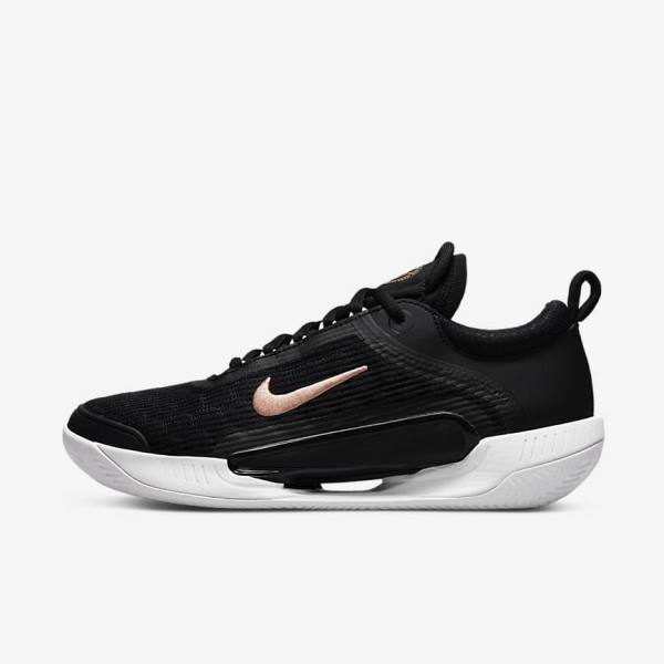 Nike NikeCourt Zoom NXT Clay Court Women\'s Tennis Shoes Black / White / Dark Grey / Metal Red Brown | NK054VJW