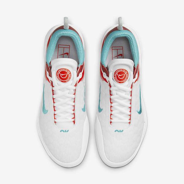 Nike NikeCourt Zoom NXT Hard Court Men's Tennis Shoes White / Light Silver / Red / Turquoise | NK362FHI