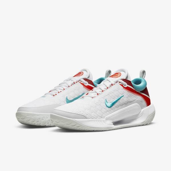 Nike NikeCourt Zoom NXT Hard Court Men's Tennis Shoes White / Light Silver / Red / Turquoise | NK362FHI