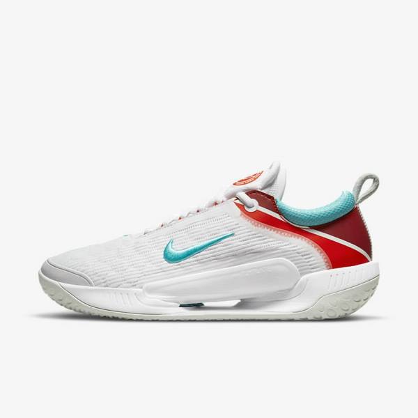 Nike NikeCourt Zoom NXT Hard Court Men\'s Tennis Shoes White / Light Silver / Red / Turquoise | NK362FHI