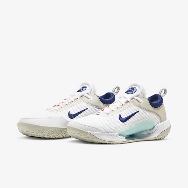 Nike NikeCourt Zoom NXT Hard Court Men's Tennis Shoes White / Light Beige / Turquoise / Royal Blue | NK561TNX