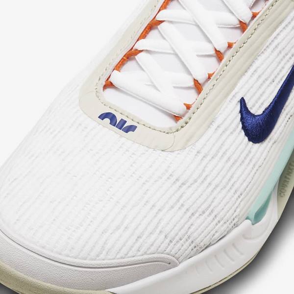 Nike NikeCourt Zoom NXT Hard Court Men's Tennis Shoes White / Light Beige / Turquoise / Royal Blue | NK561TNX